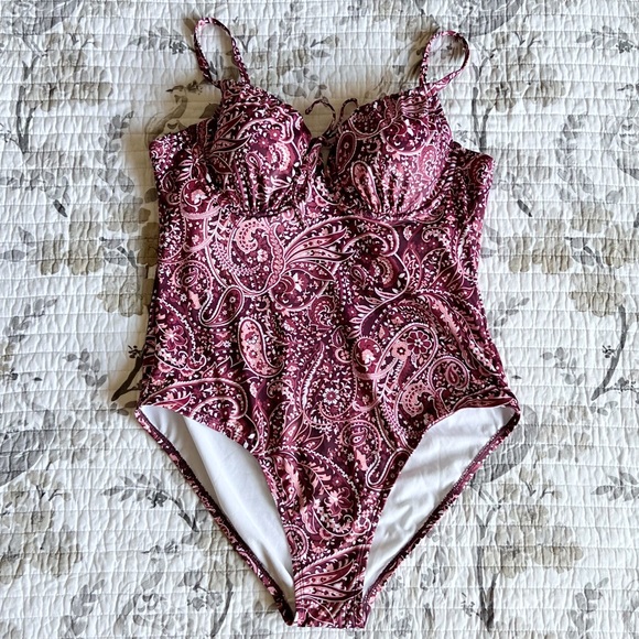 Kona Sol NWT Paisley Underwire Medium Coverage One-Piece Swimsuit in Purple • XL - Picture 2 of 9